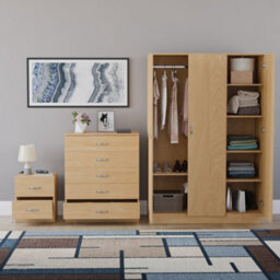 Lassic Vida Designs Riano 3 Piece Bedroom Set (2 Drawer Bedside Chest, 5 Drawer Chest, 3 Door Wardrobe), Pine - thumbnail 2