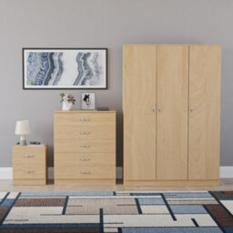 Lassic Vida Designs Riano 3 Piece Bedroom Set (2 Drawer Bedside Chest, 5 Drawer Chest, 3 Door Wardrobe), Pine - thumbnail 7