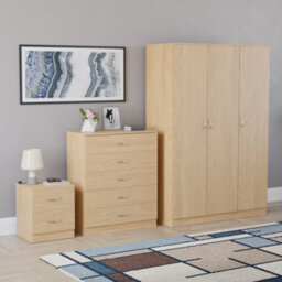 Lassic Vida Designs Riano 3 Piece Bedroom Set (2 Drawer Bedside Chest, 5 Drawer Chest, 3 Door Wardrobe), Pine - thumbnail 6
