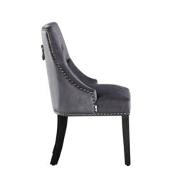 Life Interiors Set Of 6 Dark Grey Velvet Dining Chairs Ergonomic Scoop Knockerback & Button Tufted Wood Legs - thumbnail 3