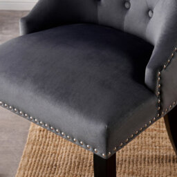 Life Interiors Set Of 6 Dark Grey Velvet Dining Chairs Ergonomic Scoop Knockerback & Button Tufted Wood Legs - thumbnail 5