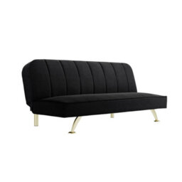 LPD Burlington Black Velvet Sofa Bed - Modern Design With Brushed Gold Finish - thumbnail 2
