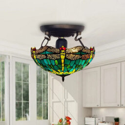 Ceiling Lamp Antique Style Dragonfly 16 Inch Stained Glass Shade Green - thumbnail 2