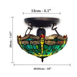 Ceiling Lamp Antique Style Dragonfly 16 Inch Stained Glass Shade Green - thumbnail 5