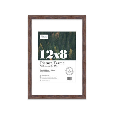 "12X8"" Walnut Frame With Mount For 8X6"" Pictures 20mm Thin Edge Portrait And Landscape Display With Wall Hooks And Kickstand" - image 1