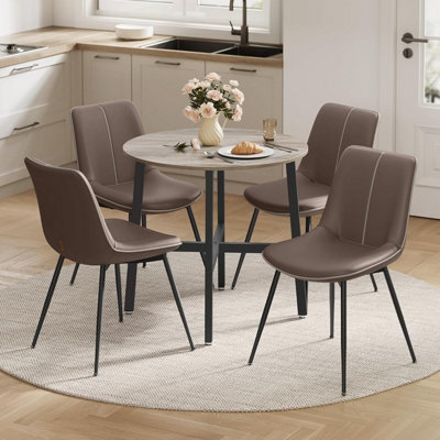 Songmics Round Kitchen Dining Table, Circular Office Table For Living Room, Industrial Design Style, Heather Greige And Ink Black - image 1