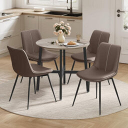 Songmics Round Kitchen Dining Table, Circular Office Table For Living Room, Industrial Design Style, Heather Greige And Ink Black - thumbnail 1