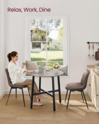 Songmics Round Kitchen Dining Table, Circular Office Table For Living Room, Industrial Design Style, Heather Greige And Ink Black - thumbnail 4