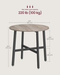 Songmics Round Kitchen Dining Table, Circular Office Table For Living Room, Industrial Design Style, Heather Greige And Ink Black - thumbnail 2