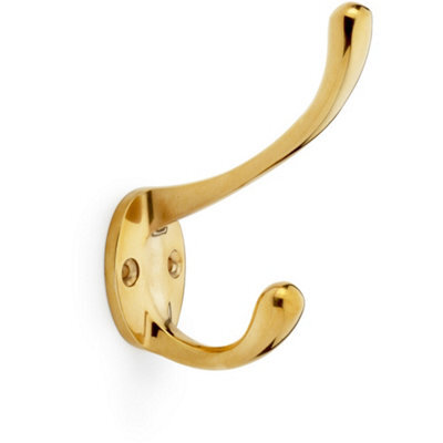 Loops Solid Brass Victorian Hat & Coat Hook - Wall Mounted Holder - Polished Brass - image 1