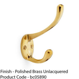 Loops Solid Brass Victorian Hat & Coat Hook - Wall Mounted Holder - Polished Brass - thumbnail 2