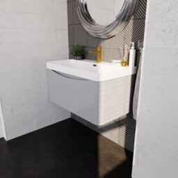 Balterley Dunwood Modern Bathroom Wall Hung 1 Drawer Vanity Unit & Ceramic Basin, Satin Grey, 800mm - thumbnail 4