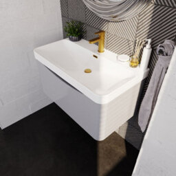 Balterley Dunwood Modern Bathroom Wall Hung 1 Drawer Vanity Unit & Ceramic Basin, Satin Grey, 800mm - thumbnail 3