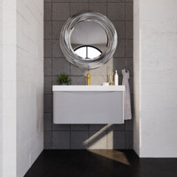 Balterley Dunwood Modern Bathroom Wall Hung 1 Drawer Vanity Unit & Ceramic Basin, Satin Grey, 800mm - thumbnail 2