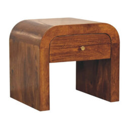 Wyld Haus Kahuku Chestnut Mango Wood Curved Bedside Table With Drawer - thumbnail 4