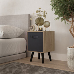 Urbn-Living Urbnliving 50Cm Height Black 1-Drawer Cube Oak Shelving Unit With Scandinavian Black Legs - thumbnail 1
