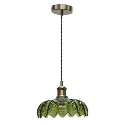 First Choice Lighting Alice - Green Leaf Design Pendant Shade With Antique Brass Flex Set - image 1