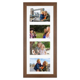 AK Frames 50X20Cm Walnut Modern Multi Photo Frame With White Mount - Holds 4 Apertures (4X) 6X4 Photos