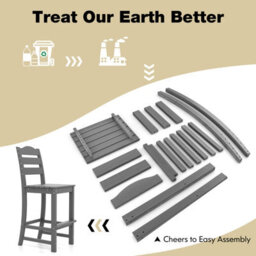 Costway Outdoor Hdpe Bar Stool Patio Tall Bar Chair W/ Backrest Footrest All Weather - thumbnail 9