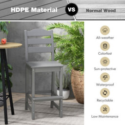 Costway Outdoor Hdpe Bar Stool Patio Tall Bar Chair W/ Backrest Footrest All Weather - thumbnail 6