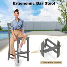 Costway Outdoor Hdpe Bar Stool Patio Tall Bar Chair W/ Backrest Footrest All Weather - thumbnail 7