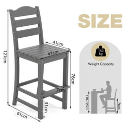 Costway Outdoor Hdpe Bar Stool Patio Tall Bar Chair W/ Backrest Footrest All Weather - thumbnail 2