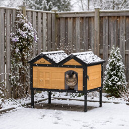 Pawhut Outdoor Wooden Cat House, Insulated Cat Shelter, Raised Base - thumbnail 9