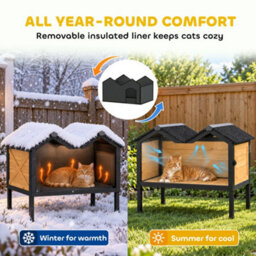 Pawhut Outdoor Wooden Cat House, Insulated Cat Shelter, Raised Base - thumbnail 4