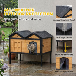 Pawhut Outdoor Wooden Cat House, Insulated Cat Shelter, Raised Base - thumbnail 5