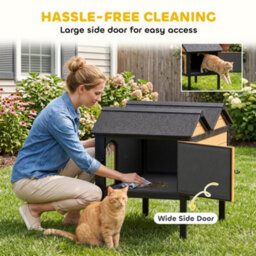 Pawhut Outdoor Wooden Cat House, Insulated Cat Shelter, Raised Base - thumbnail 6