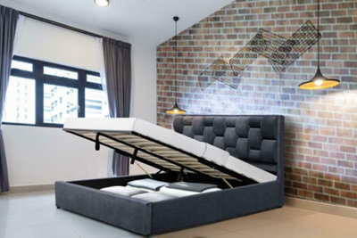 Comfy Living 5Ft Wellington Plush Velvet Ottoman Fabric Bed Frame - image 1