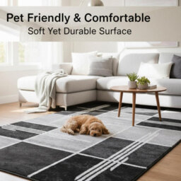 Modern Box Design Area Rug Soft Thick Pile Carpet Living Room Bedroom Kitchen Non Shedding Polypropylene Rug 120X170 Cm - thumbnail 7