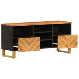 Walplus Tv Cabinet Brown And Black 100X33.5X46 Cm Solid Wood Mango - thumbnail 3