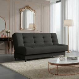 Livia Sofa Bed With Click Clack Sleeping Function And Bedding Storage Foam Wooden Frame 195X85X90Cm Black