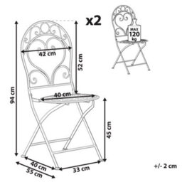 Beliani Set Of 2 Garden Chairs Albinia Metal Pink - thumbnail 3