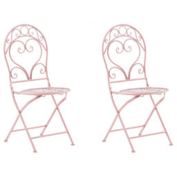 Beliani Set Of 2 Garden Chairs Albinia Metal Pink