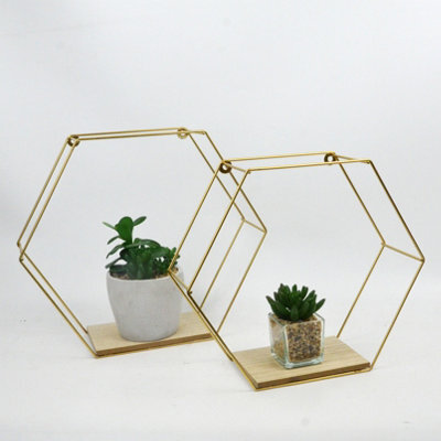 Spot On Dealz Set Of 2 Metal Wired Hexagon Wall Floating Shelves Elegant - image 1
