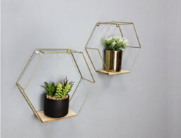 Spot On Dealz Set Of 2 Metal Wired Hexagon Wall Floating Shelves Elegant - thumbnail 2