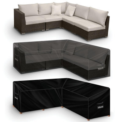 Futura Premium 600D V Shaped 255X210X80Cm Waterproof Garden Furniture Cover, Outdoor Patio Weatherproof Rattan Sofa Guard - image 1