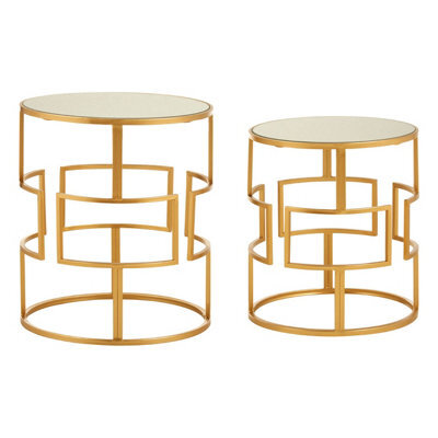 Orsina Set Of Two Gold Metal Round Side Tables,nesting Side Tables,small Bedside Tables,distinctive Accent Tables - image 1
