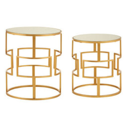 Orsina Set Of Two Gold Metal Round Side Tables,nesting Side Tables,small Bedside Tables,distinctive Accent Tables - thumbnail 1
