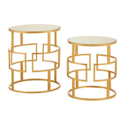 Orsina Set Of Two Gold Metal Round Side Tables,nesting Side Tables,small Bedside Tables,distinctive Accent Tables - thumbnail 3
