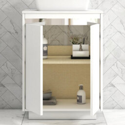 Royal Bathrooms Orion 600mm Matt White Floor Standing Plain White Countertop Vanity Unit 2 Door With Qubix Basin & Chrome Accent Trim - thumbnail 4