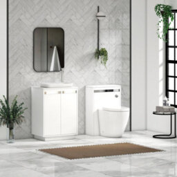 Royal Bathrooms Orion 600mm Matt White Floor Standing Plain White Countertop Vanity Unit 2 Door With Qubix Basin & Chrome Accent Trim - thumbnail 3