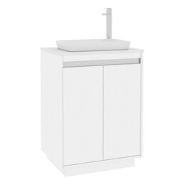 Royal Bathrooms Orion 600mm Matt White Floor Standing Plain White Countertop Vanity Unit 2 Door With Qubix Basin & Chrome Accent Trim - thumbnail 6
