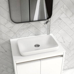 Royal Bathrooms Orion 600mm Matt White Floor Standing Plain White Countertop Vanity Unit 2 Door With Qubix Basin & Chrome Accent Trim - thumbnail 5