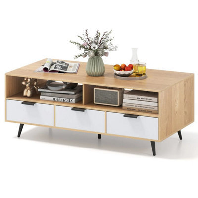 Natural Coffee Table With Storage Modern Farmhouse Accent Table Dining Table - image 1