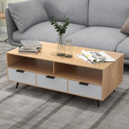 Natural Coffee Table With Storage Modern Farmhouse Accent Table Dining Table - thumbnail 3