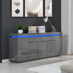 Furniture in Fashion Odessa Grey High Gloss Sideboard With 5 Door 2 Drawer And Led