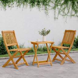 Walplus 3 Piece Folding Garden Outdoor Dining Set Suitable For Backyard, Patio Solid Wood Acacia - Cushion Not Included - thumbnail 1